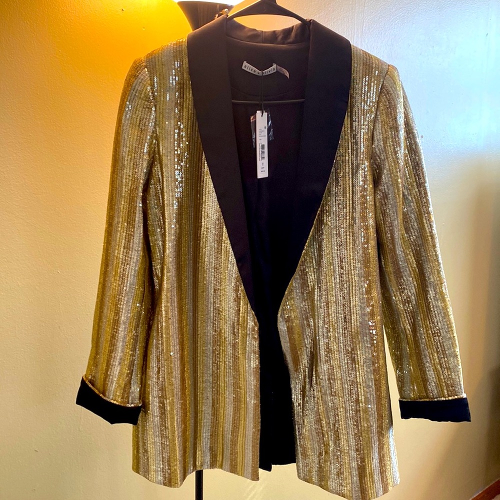 Alice + Olivia Jace Gold Sequin Tuxedo Blazer